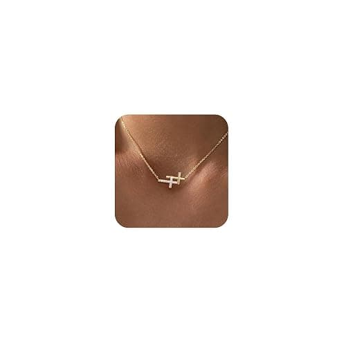 Bykuvo Cross Necklace For Women,14K Gold Plated Small Dainty Colorful Beaded Cubic Zirconia Diamond Double Layered Cross Pendant Choker Necklaces For Women,Christian Easter Religious Jewelry Gifts - Image 1