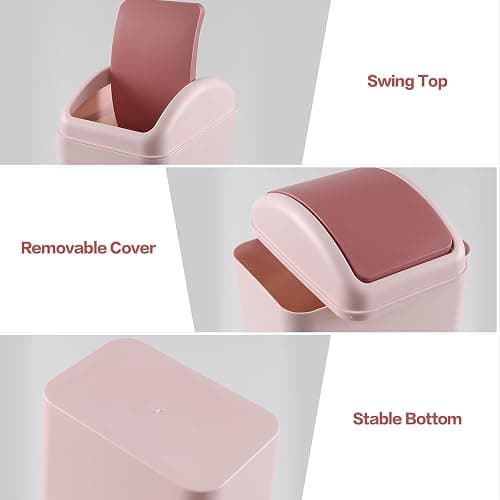 Easymanie 12 L Slim Garbage Can, Small Plastic Trash Can with Swing Lid, 1 Pack (Pink) thumbnail 3