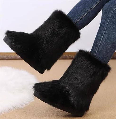 Valpeak Snow Boots for Women 2024 Furry Boots Winter Knee High Flat Heel Fluffy Faux Fur Boots thumbnail 2