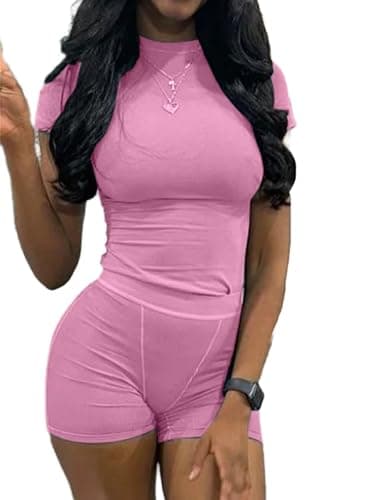 AYWA Two Piece Outfits for Women Fitted Crew Neck T-shirt High Waist Leggings Biker Shorts Matching Sets Streetwear - Image 1
