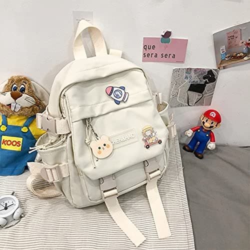 PEXIZUAN kawaii backpack girl school bag waterproof nylon with kawaii pendant cute pin mini backpack(white) thumbnail 4