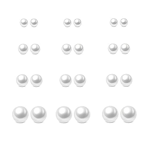 12 Pairs Pearl Stud Earrings for Women & Men, Hypoallergenic Stainless Steel 4 Sizes (6mm-12mm), Classic Round Pearl Earrings Set for Daily Wear - Image 1