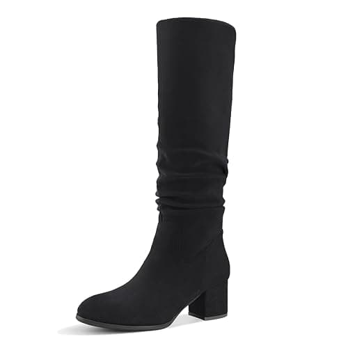 Shoe'N Tale Women's Knee High Boots Chunky Heel Pointed Toe Suede Slouch Winter Shoes with Side Zipper - Image 1