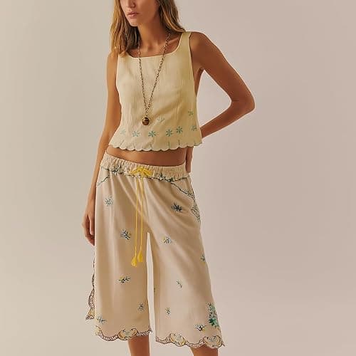 Hesaco Floral Embroidery Tie Back Summer Tank Tops for Women Sleeveless Crop Tops Y2k 2000s Going Out Coquette Clothes thumbnail 4