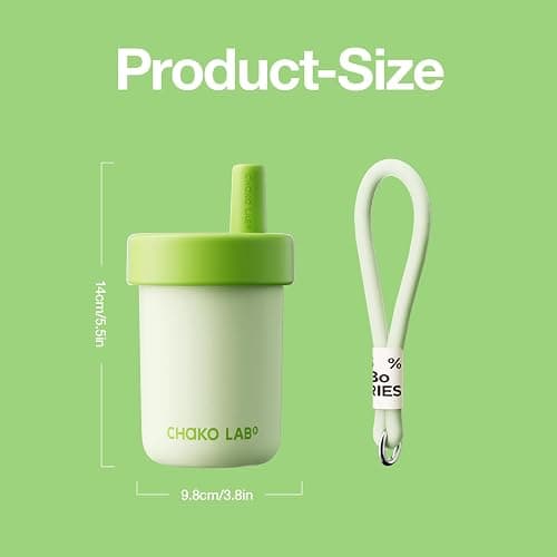 CHAKO LAB Kids Water Bottle with Carrying Rope and Straps | Vacuum Insulated Stainless Steel 16oz for School and Trvels | Two Travel Carrying Options | Matcha Green thumbnail 3