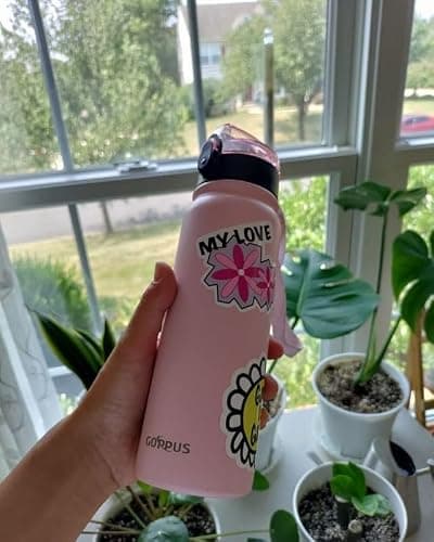 GOPPUS 600ml/20oz Stainless Water Bottle with Straw Double Wall Insulated Bottles with Strap One Hand Open Vacuum Thermal Flask Leakproof Keep Cold Drinks Bottles with Flip Top Lid BPA Free for Adults thumbnail 8