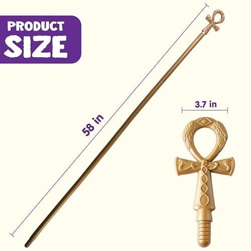 Spooktacular Creations Halloween Staff, Egyptian Costume Walking Cane Accessories for Dress Up, Gold Egyptian Style Walking Stick Toy Prop for Kids Women Men Halloween Cosplay Party thumbnail 7