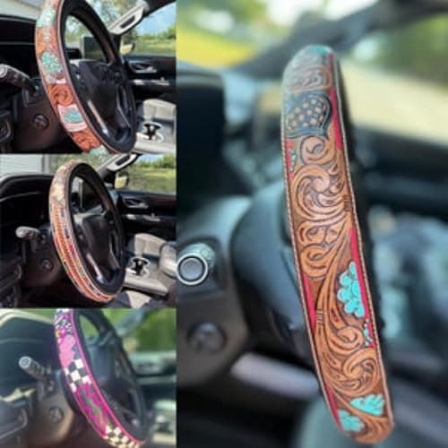 Retro Western Cowboy Car Universal Steering Wheel Cover, Repairig Universal Steering Wheel Cover, Universal 15 Inch,Anti-Slip Steering Wheel Covers, Breathable for Suvs,Trucks (Style B) thumbnail 4