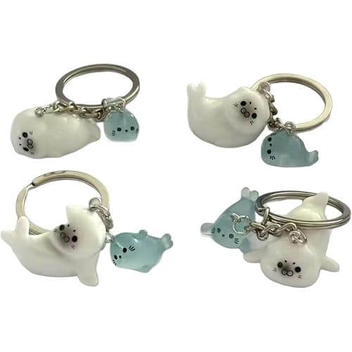 4 Pcs Cartoon Luminous Seal Keychain, Glow in The Dark Mini Sea Animal Keyring Bag Charm Pendants for Handbag Purse Car Keys Accessories - Image 1