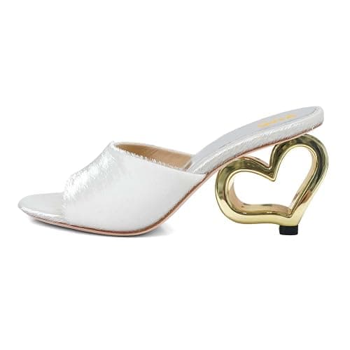 XYD Women Chic Heart Heel Mules Open Toe Slip On Cozy Plush Slides Sandals Evening Party Shoes thumbnail 2