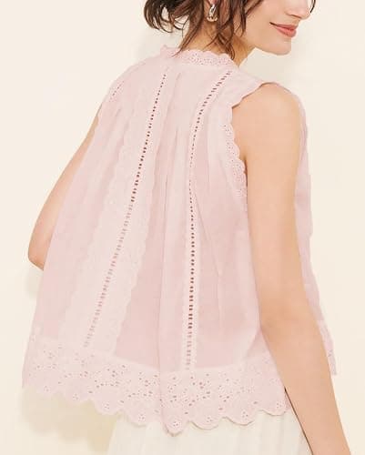 Women Boho Lace Trim Tank top Sleeveless Button Down Front Tie Lace Babydoll Tops Flowy Crop Top Beach Vacation Tops thumbnail 3