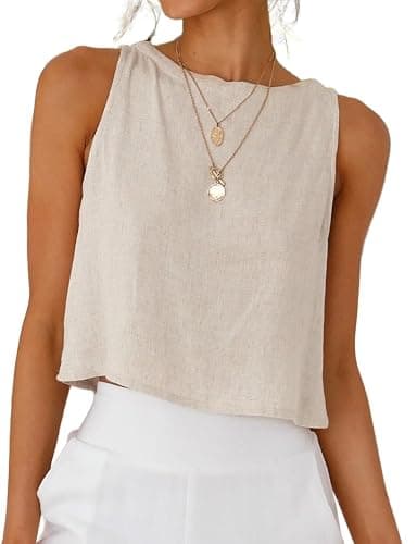 IDEALSANXUN Womens Linen Crop Tank Tops 2026 Spring Summer Beach Sleeveless Tops - Image 1