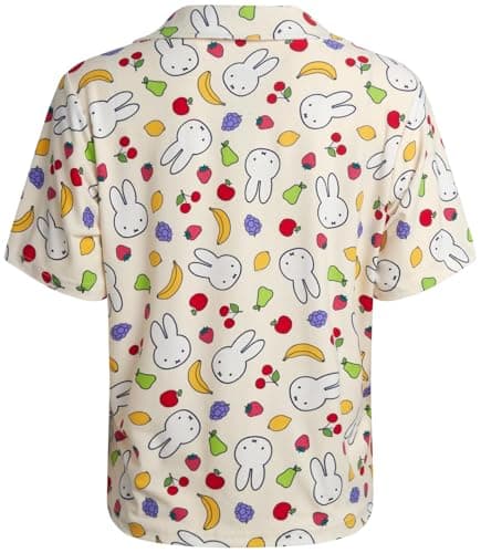 COCO BRANDS Miffy Womens Pajama Sets - 2 Piece Soft Button Down Sleep Shirt with Matching Pajama Pants or Pajama Shorts, Size X-Large, Cream Fruit Toss Miffy thumbnail 4