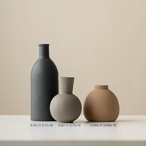 Ceramic Vase Set of 3, Modern Minimalist Farmhouse Style Home Decor Vases, Ideal for Pampas Grass & Dried Flowers, Perfect for Kitchen, Bedroom, Living Room & Dining Table Centerpiece (Multicolor) thumbnail 5