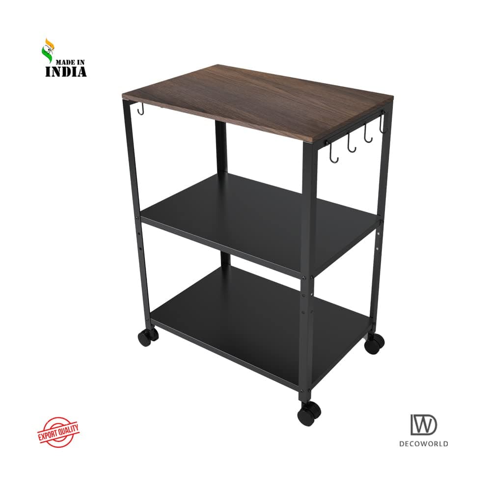 DECOWORLD || 3 Tier Premium Microwave & OTG Stand || Mutiple Platforms for Extra Storage with Hooks and Wheels|| Kitchen Oven Rack thumbnail 9