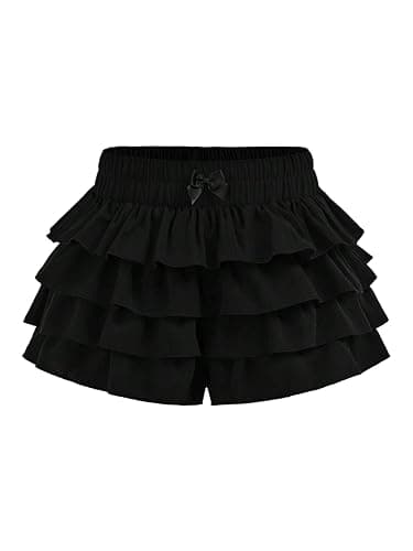 SOLY HUX Girl's Y2k Ruffle Mini Shorts Cute Bow Elastic Waist Layered Bloomers Skorts - Image 1
