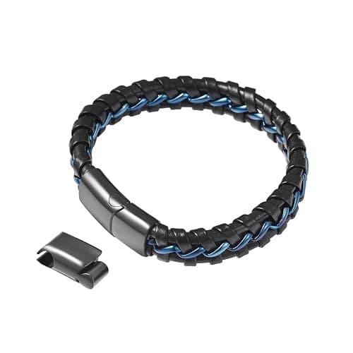 Magna Steel Men's Braided Genuine Leather Wristband Cuff Bracelet thumbnail 3