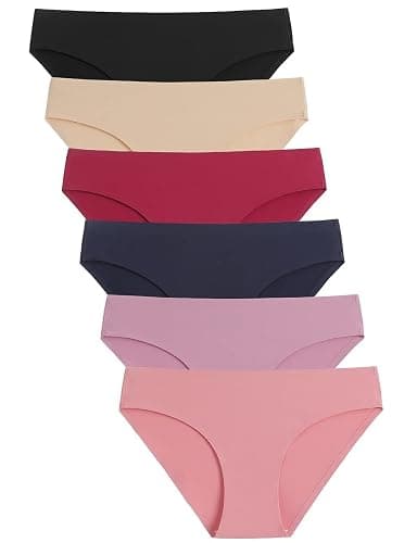 Caterlove Women's Seamless Underwear No Show Stretch Bikini Panties Silky Invisible Hipster 6 Pack - Image 1