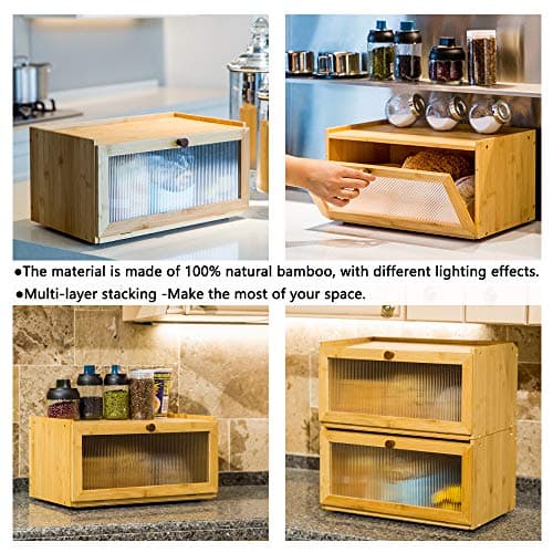 ETMI Bamboo Bread Box for Kitchen Counter-Large Capacity Bread Storage Container Farmhouse Bread Box with Window Bread Holder thumbnail 2