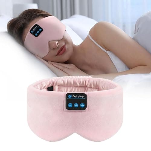 Soft Sleep Eye Mask Bluetooth Headband Wireless Headphones, SYPVRY Adjustable Sleep Mask for Sleeping Meditation Insomnia Night Mask Music Eye Cover for Side Sleepers Airplane Travel, Pink - Image 1