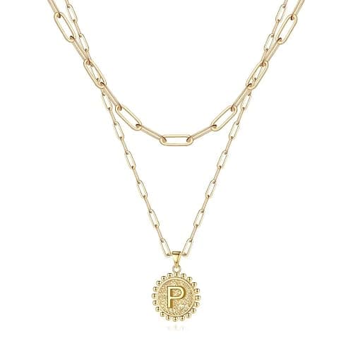 Ursteel Layered Initial Necklaces for Women, 14K-Gold-Plated Dainty Layering Paperclip Chain Necklaces for Women Jewelry - Image 1
