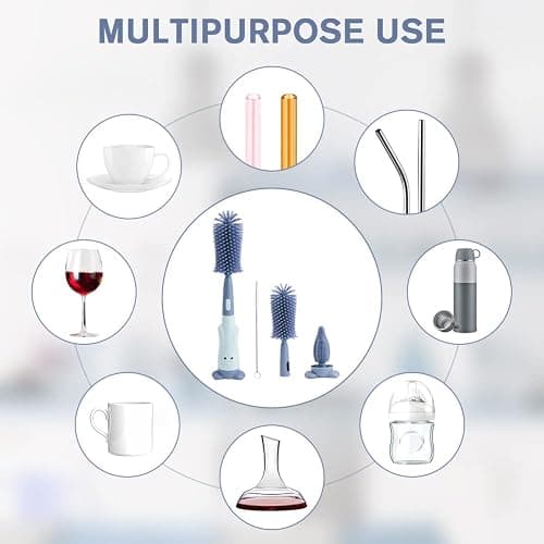 Vicloon Baby Bottle Brush, 3 in 1 Bottle and Teat Cleaning Brush, Silicone Bottle Cleaner Brush for Cleaning Water Bottles Baby Bottles Glass Cup Thermoses thumbnail 5