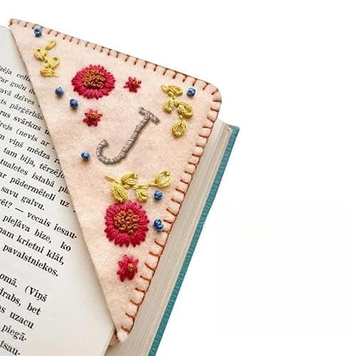 MOTEERLLU Personalized Hand Embroidered Corner Bookmark with A-Z Initial, Cute Book Markers for Reading Women, Book Lovers Gifts for Friends Mom & Teachers, 3.74"(Fall-j) thumbnail 4