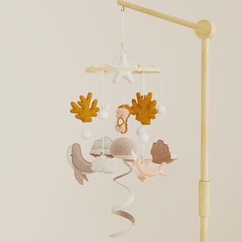 Baby Mobile for Crib – Handmade Ocean Baby Crib Mobile with Seahorse, Shell & Stingray, Nursery Mobiles with Beech Wood Ring, Mobile for Crib Hanging Toy, Neutral Felt Mobile for Bassinet Decor - Image 1