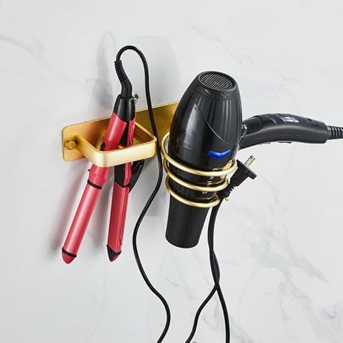 YUET Hair Dryer Holder Hairdryer Straightener Station Wall Mounted Spiral Shelf Bracket Stand Hanger Organizer Blow Storage with Cable Tidy Rack for Dressing Table Bathroom Professional Gold Brass - Gold thumbnail 2