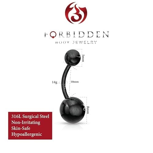 Forbidden Body Jewelry 14G Belly Button Rings Surgical Steel High Shine Double Ball Belly Ring Titanium IP Plated thumbnail 2