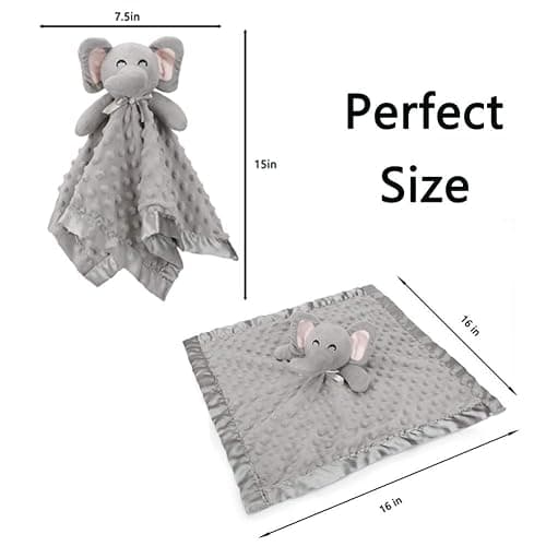 Pro Goleem Elephant Security Blanket, Soft Lovey Unisex Lovie Baby Gifts for Boys and Girls Snuggle Toy Stuffed Animal Newborn Essentials and Items Grey 16 Inch thumbnail 3