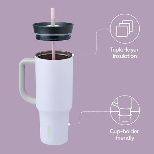 Owala Stainless Steel Triple Layer Insulated Travel Tumbler with Spill Resistant Lid, Straw, and Carry Handle, BPA Free, 40 oz, Purple (Bunny Hop) thumbnail 2