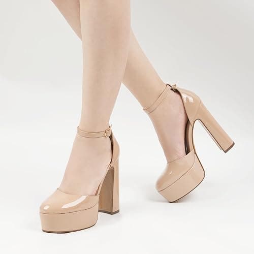 JENN ARDOR Women's Platform Heels 5 Inch Chunky High Heel Pumps Block Heels 1.7 Inch Platform Ankle Strap Closed Toe for Dress Wedding Party Pumps thumbnail 6
