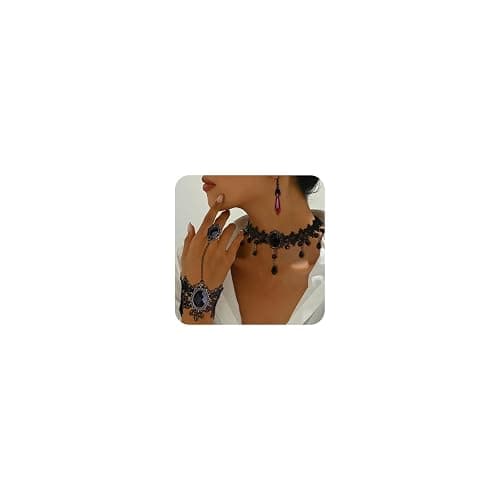 Gothic Black Necklace for Women Victorian Velvet Leather Lace Collar Necklace Adjustable Layered Heart Cross Choker Red Crystal Bat Earrings Goth Jewelry for Halloween - Image 1