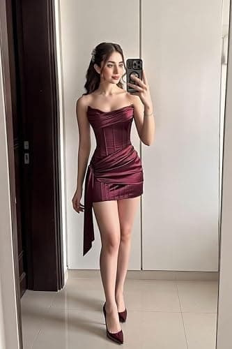 Yexinbridal Strapless Satin Homecoming Dresses for Teens 2026 Pockets Tight Bodycon Short Prom Dresses thumbnail 4