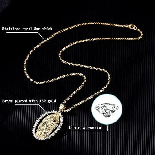 18K Gold Plated Virgin Mary Necklace - Virgen De Guadalupe Mother Mary Our Lady of Guadalupe Pendant Amulet for Women Jewelry Gift thumbnail 8