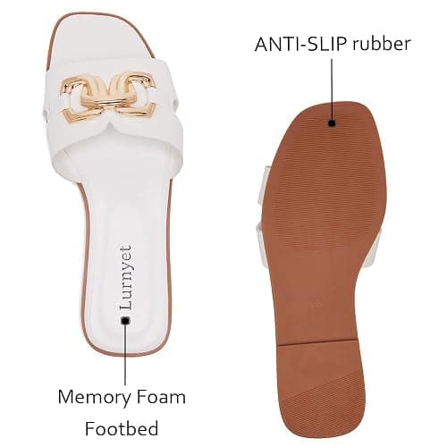 Lurnyet Women's Flat Sandals Dressy Summer Comfortable Fashion Leather Slippers Beach Cute Ladies Slides Casual Women's Sandals thumbnail 4
