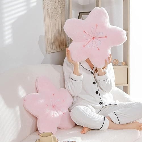 Monivi Sakura Kissen, 45 x 45 cm, Kawaii-Kunstfellkissen, Kopfstütze für Sofa, Bett, Bürostuhl, Autositz thumbnail 3