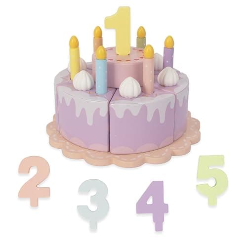 WoodenEdu Pretend Play Food for Toddlers 2-5,Wooden Birthday Fake Cake with Candles and Numbers,Tea Party Learning Kitchen Gift Toys for Boys Girls (Cream Cake) - Image 1