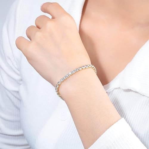 NTRUXZP Tennisarmband Damen Zirkonia Armreif : 2Pcs Armband für Frauen Edelstal 6mm Breit 17cm Armbänder Schmuck Geschenk golden für Mama Freund Tochter thumbnail 3