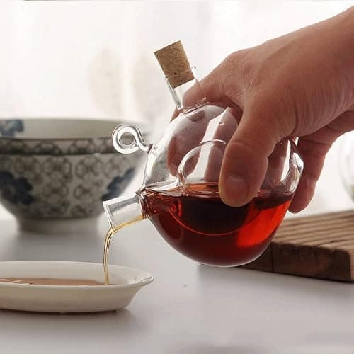 WINIAER 2 in 1 Oil and Vinegar Dispenser Cruet Bottle, Kitchen Supplies Glass Olive Oil and Balsamic Vinegar Cruet Bottle with Cork Stoppers, Hand-blown Glass Jar (Ball Shape) thumbnail 2