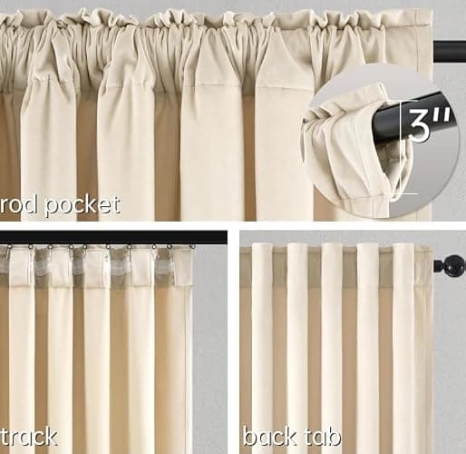Topfinel Beige Velvet Curtains 84 Inches Long for Bedroom Living Room Neutural Elegant Soft Velvet Modern Boho Blackout Thermal Back Tab Curtain Drapes Home Decor Set of 2,84 inch Length thumbnail 4