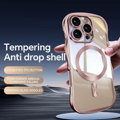 UEEBAI Magnetic for iPhone 16 Pro Max Case, Cute Cover Compatible with MagSafe, 2025 Transparent Clear Wave Design Wavy Frame Matte Phone Case, Pink thumbnail 3