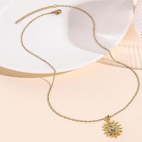 GZJGO Sun Pendant Necklace for Women, 14K Gold Plated Dainty Sun Necklace Cute Minimalist Diamond Necklace Jewelry Gifts for Women thumbnail 2