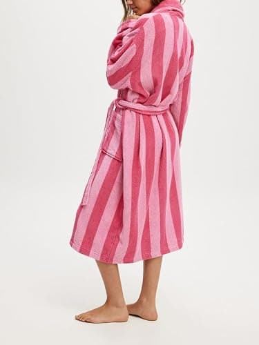 Leyajedol Women’s Striped Shawl Robe Plush Fleece Nightgown BathRobe With Belt Long Sleeve Graphic Bathrobe With Pockets thumbnail 3