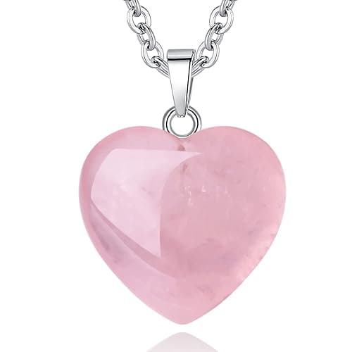 QINJIEJIE Rose Quartz Necklace Healing Crystal Necklaces Heart Love Real Crystals Reiki Energy for Women Mothers Day Gift Christmas Stocking Stuffers for Women - Image 1