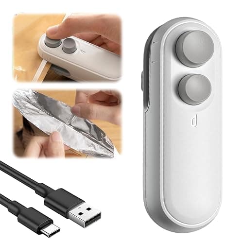 Mini Bag Sealer, 2025 Upgraded 2 in 1 Mini Bag Sealer with Cutter and Magnet, Rechargeable Mini Bags Sealer Portable Resealer Machine for Snack Plastic Bags Food Storage Travel (1, White) - Image 1