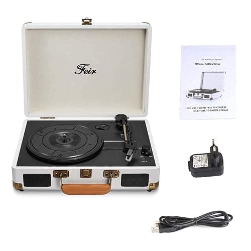 Vinyl Record Player Bluetooth with Speakers 3 Speed Portable Turntable Suitcase Built in 2 Speakers RCA Line Out AUX Headphone Jack PC Recorder-White thumbnail 2