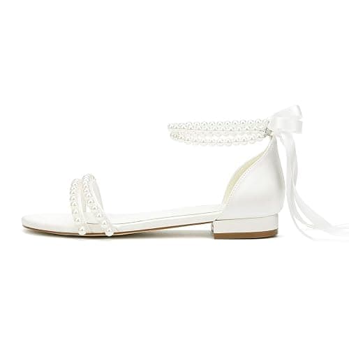 Pearl Flats Bridal Sandals Wedding Flats for Bride Open Toe Beach Wedding Shoes thumbnail 3