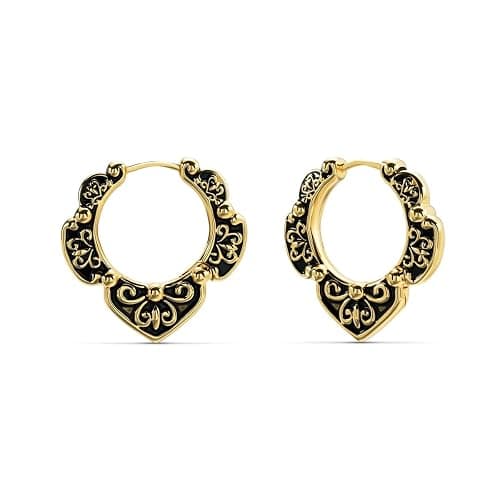 PUNKYOUTH Gothic Hoop Earrings 18G 1mm Floral Scroll Carved Vintage Dark Romantic Alternative Aesthetic Piercing Jewelry For Men Women Huggie Dangle Retro Statement Everyday Wear Accessories - Image 1